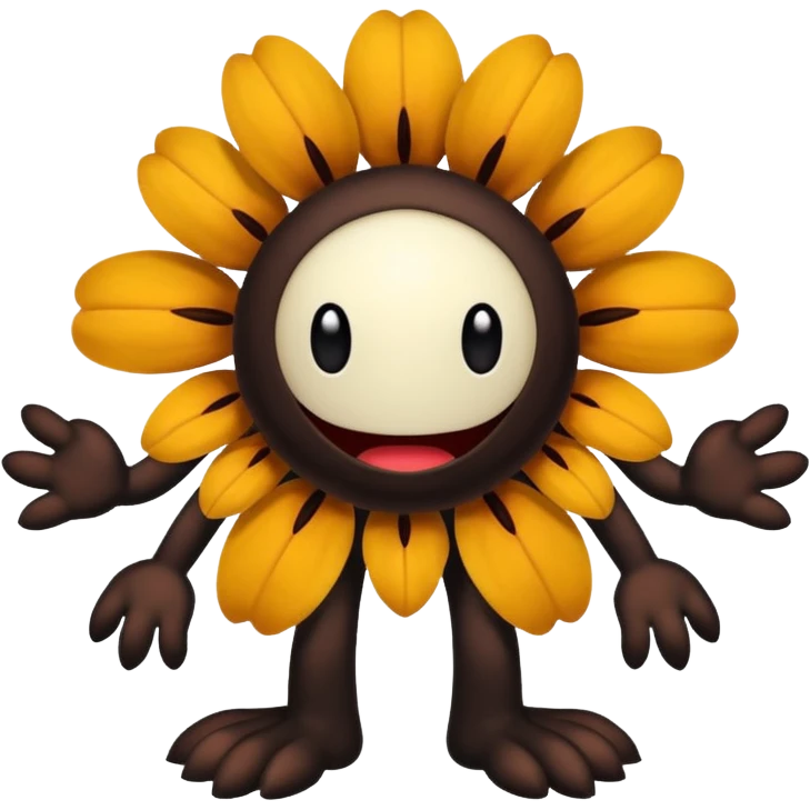 A flower like a monster with arms and legs, the body is a little bit black and the another bit brown emoji