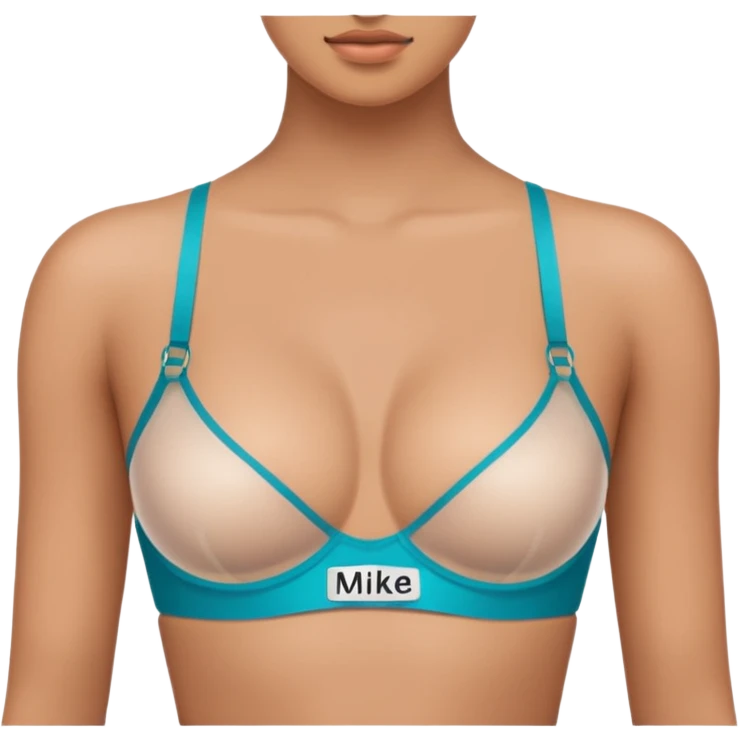 Transparent bra written mike on left chest emoji