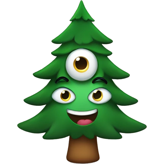 Christmas trees with eyes and a smiling mouth emoji