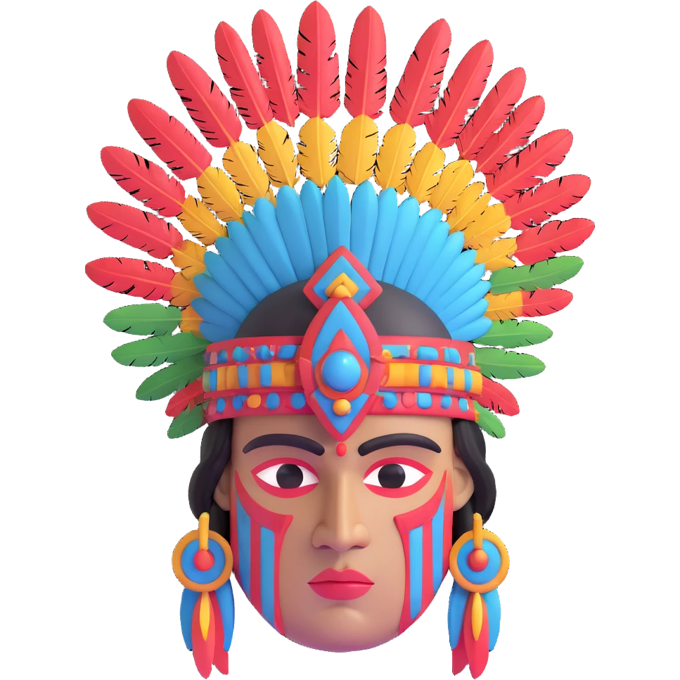 Toltec warrior stone head with elaborate feather headpiece emoji