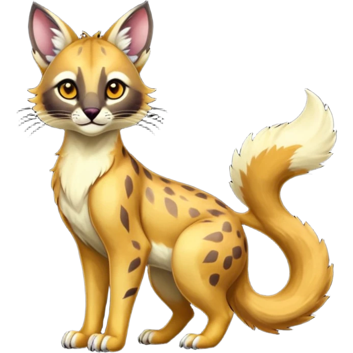 Colorful dark tropical exotic cute cool beautiful shiny beautiful fantasy-caracal-civet-genet-sergal-vernid-serval-Gryphon-Cacomistle-Trico-oncilla-animal-Fakémon-hybrid-fursona (full body) emoji