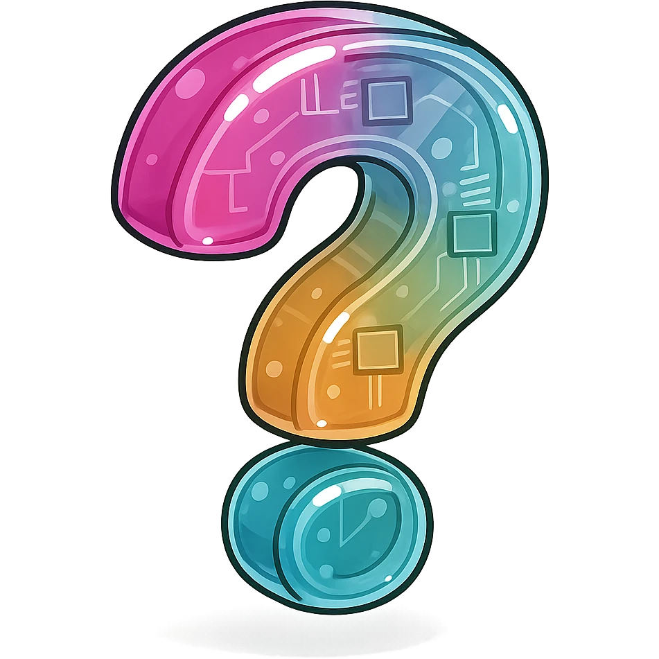 colorful glossy question mark with sharp color transitions and no gradients, bold shadows and highlights for shiny effect, plump voluminous hand-drawn style, clear outlines, three-dimensional look, distinct color blocks for glossy and shadowed areas emoji