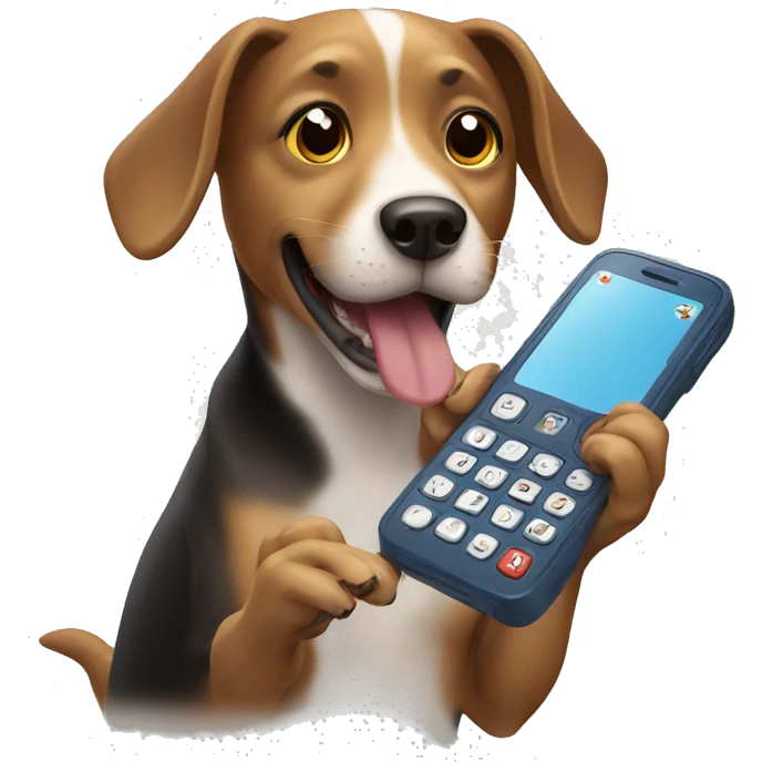 Dog playing phone emoji