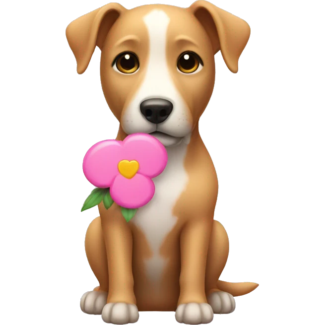 Dog with a flower and pink heart emoji