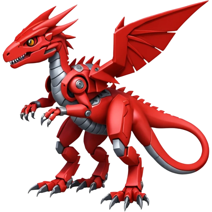 Cool Edgy Futuristic Red Digimon-Fakemon-Guilmon-Velociraptor-Dragon-Mecha full body emoji