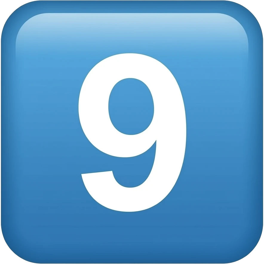 emoji 9 EN CUADRO AZIUL, NUMERO BLANCO emoji
