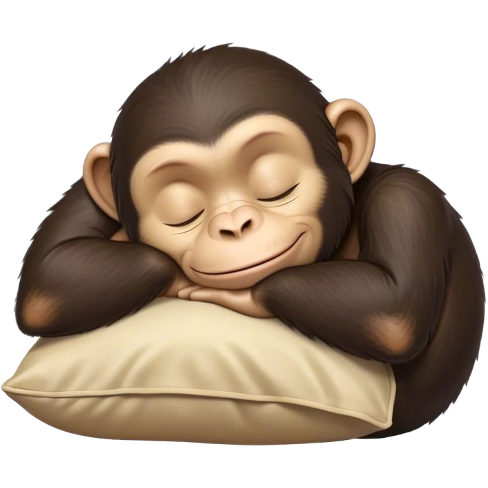 Meme-Worthy cute Sleeping Chimpanzee Portrait Emoji, Head resting peacefully with a contented smile, showcasing a soft, relaxed expression and gently closed eyes in serene slumber, Simplified yet hilariously adorable features, highly detailed, glowing with a soft, drowsy glow, high shine, relaxed and utterly lovable, stylized with an air of playful laziness, bright and heartwarming, soft glowing outline, capturing the essence of a sleeping chimpanzee that feels destined to become the next viral sensation of adorable rest! emoji