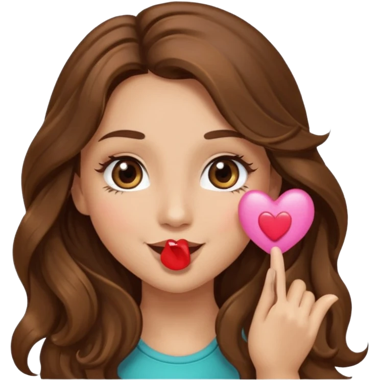 girl with long wavy brown hair, brown eyes, light to medium complexion, long lashes, blowing a kiss emoji