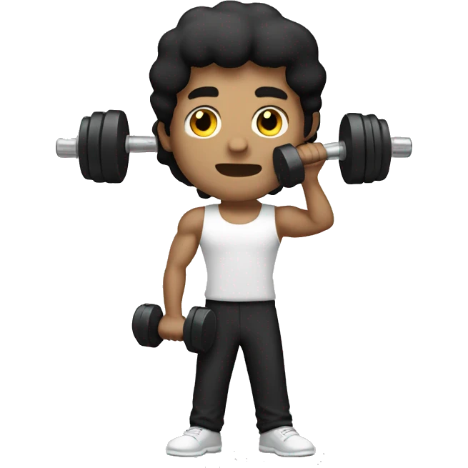 White Man with black hair holding a Dumbell emoji