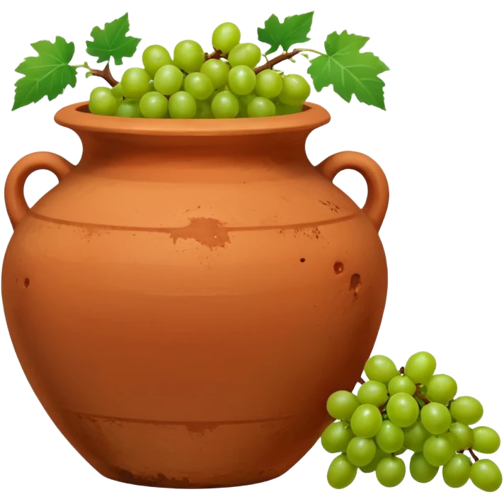 empty terracotta vase with grapes next to it emoji