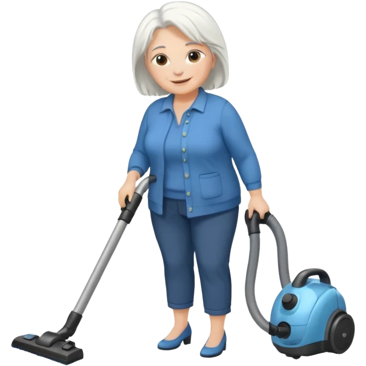 White hair cubby lady modern clothes older chubby ed lady vaccum emoji