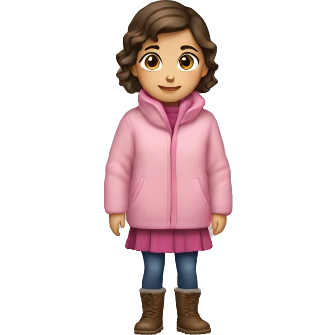 winter, christmas, hispanic, short brown hair, little girl, brown eyes, child, full body, pink sweater coat emoji