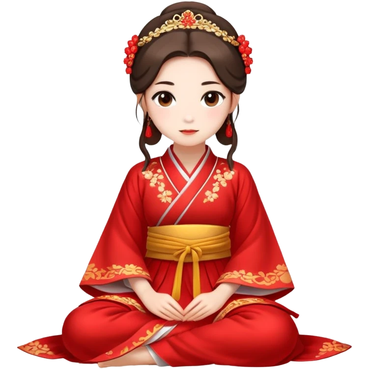 Beautiful girl wearing red Hanfu wedding dress sitting emoji