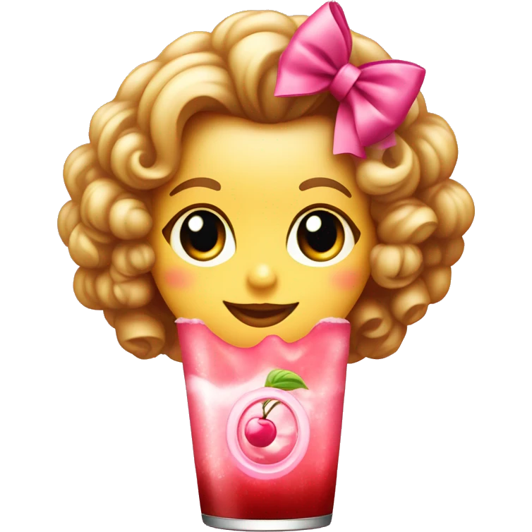 Shirley temple soda with cherry and pink bow emoji