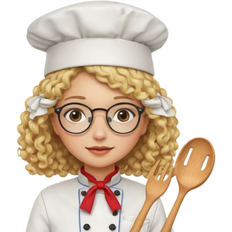 blonde girl with curly hair and glasses with a Mexican hat and chefs uniform emoji