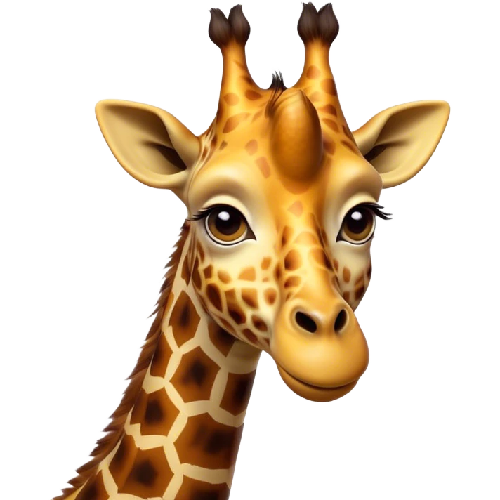 Cinematic Comical Giraffe Portrait Emoji, Head tilted dramatically with an exaggeratedly amused expression, featuring a striking, patterned Fur with playful patches and a long, quirky neck, wide, expressive eyes filled with playful disbelief, Simplified yet hilariously expressive features, highly detailed, glowing with a slightly sassy glow, high shine, dramatic yet playful, stylized with an air of cheeky mischief, bright and endearing, soft glowing outline, capturing the essence of a spirited and over-the-top giraffe, so meme-worthy it feels like it could tower its way into internet fame instantly! emoji