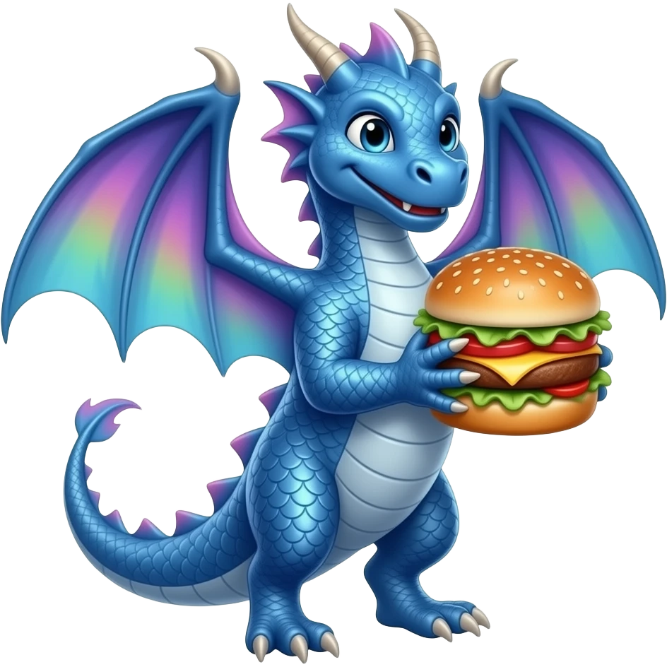 Blue dragon holding Burger emoji