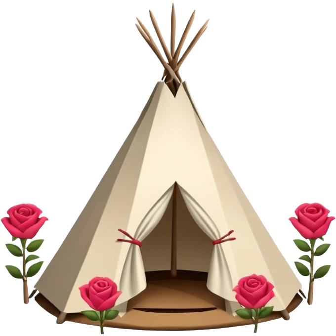 Cabaña tipi blanca con detalles rosas emoji