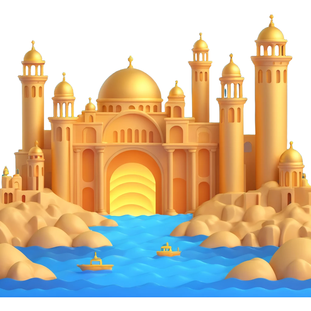 futuristic golden city beneath the sea with domes, pillars, and glowing accents emoji