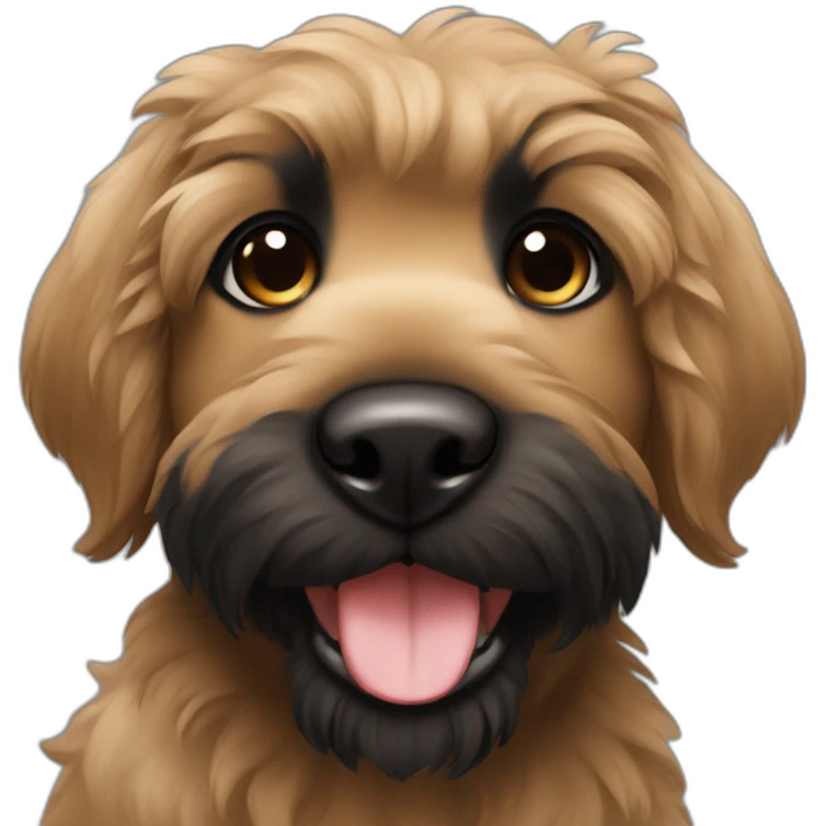 bouvier fawn brown and black puppy face very long hair smiling emoji