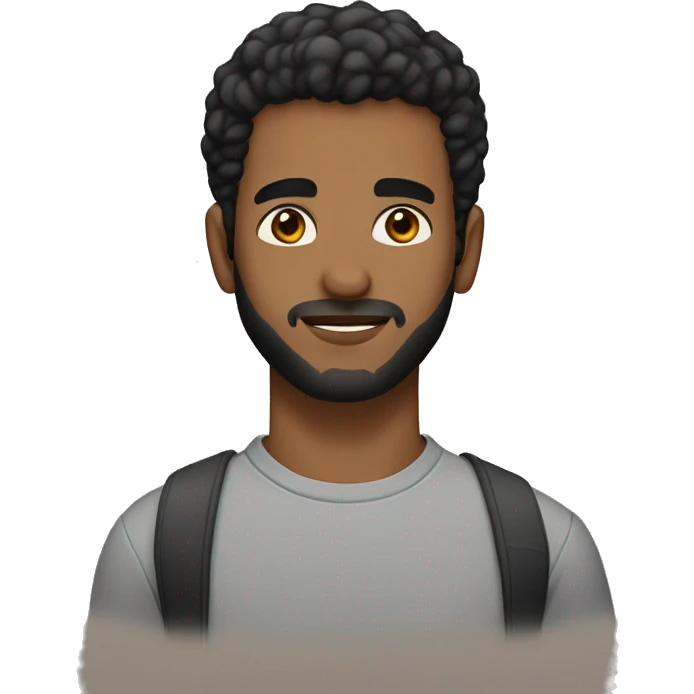 A 23 year old, North African man, with short black hair, with short beard facial hair,   with brown eyes wearing a t-shirt. emoji