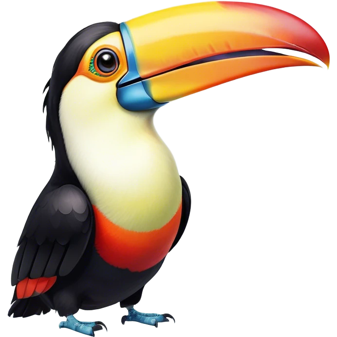 Cinematic Comical Toucan Portrait Emoji, Head tilted dramatically with an exaggeratedly shocked expression, featuring a boldly colored beak and wide, comically expressive eyes full of humorous disbelief, Simplified yet hilariously expressive features, highly detailed, glowing with a slightly sassy tropical glow, high shine, dramatic yet playful, stylized with an air of quirky exotic attitude, soft glowing outline, capturing the essence of a meme-worthy toucan that looks ready to side-eye its way into viral fame! emoji