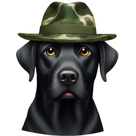 Black Labrador wearing camo hat emoji