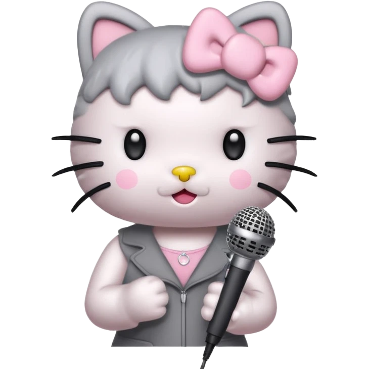 grey Hello Kitty with a microphone  emoji