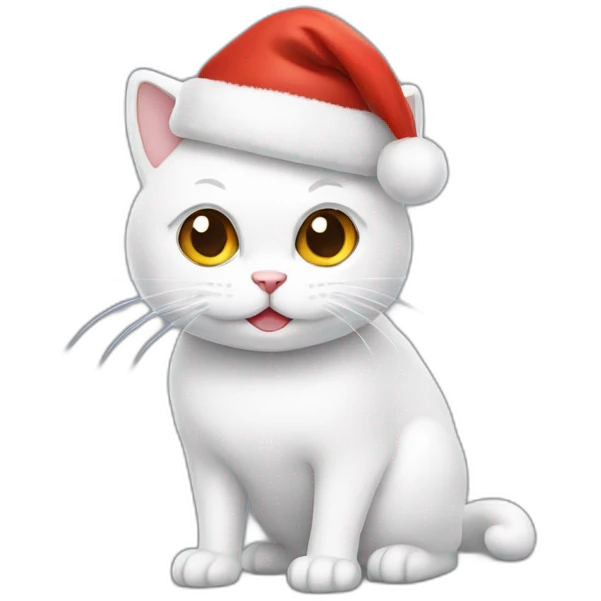 white cat with christmas hat emoji