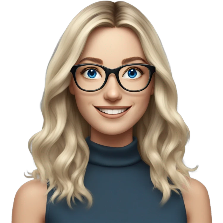 Shoulder length Balayage pale model lady with glasses and blue eyes happy  emoji