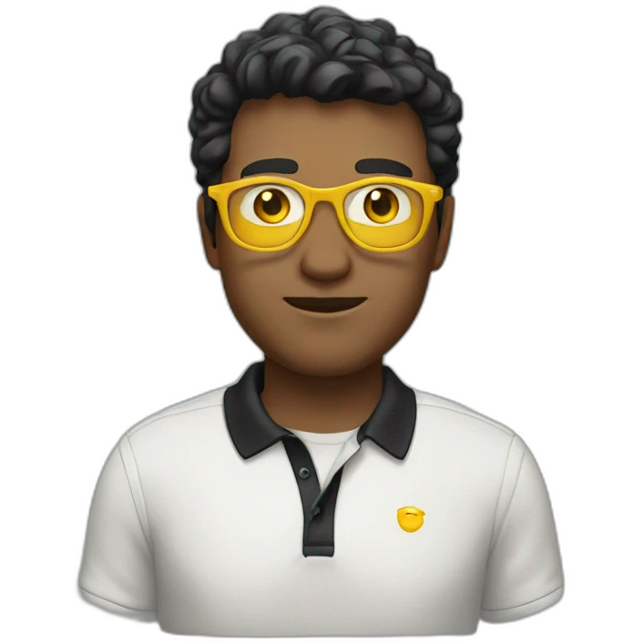 White man with yellow tinted glasses and black hair in a polo shirt emoji