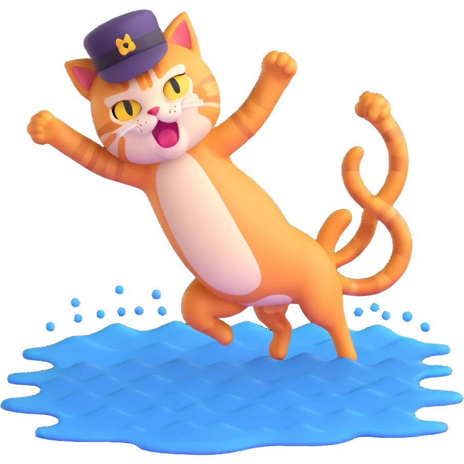 angry cat with a hat jumping into a lake emoji
