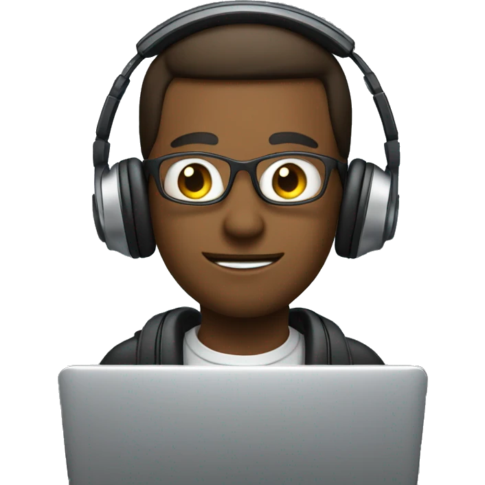 support team with his headphones on behind his laptop emoji