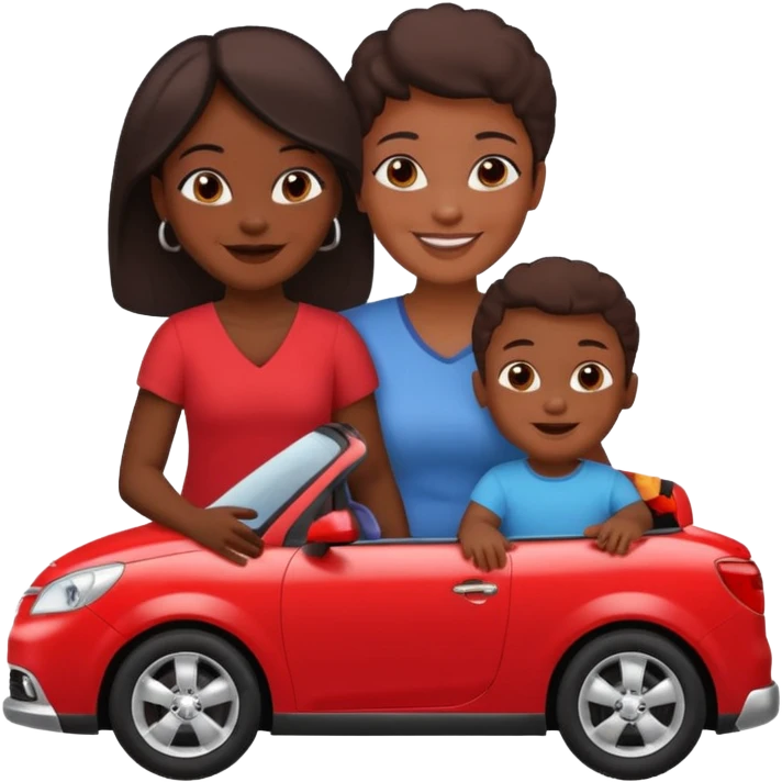 a single Dark Skin mom with two children, one young boy and a baby girl in a car red emoji