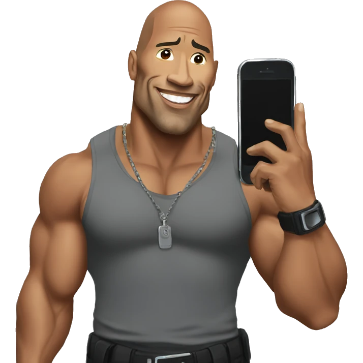 the rock with a mobile phone emoji