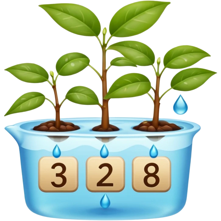 calendar emoji with most dates marked by a small plant icon, three random dates replaced: one with a leaf, one with a water drop, and one with a pot, each spaced a few days apart emoji