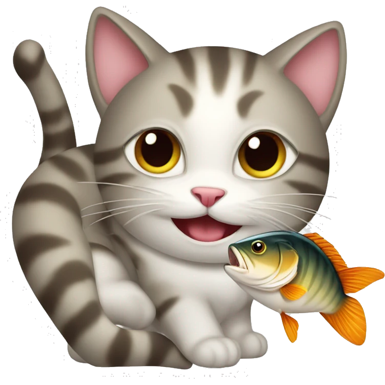 happy cat holding a fish it just caught emoji