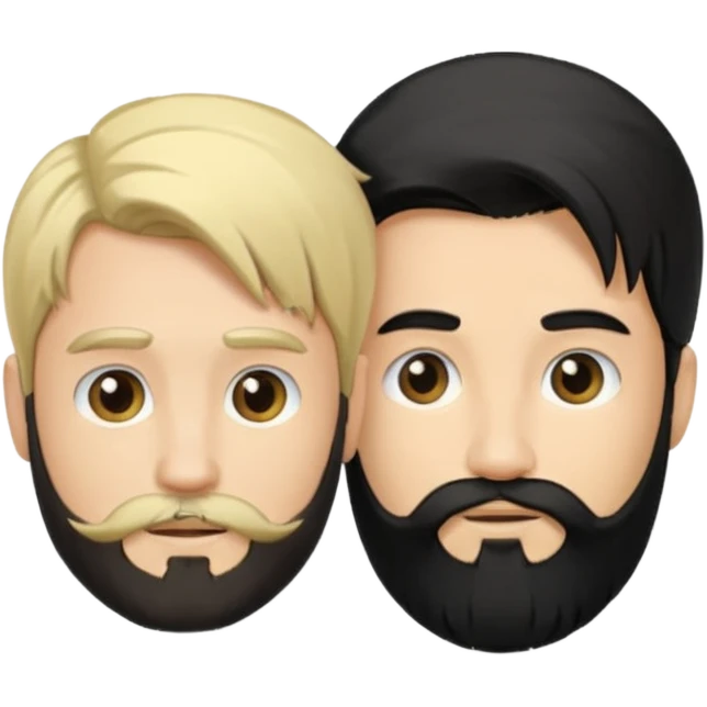 Man with long black hair tied in a tail and beard with a young blond short-haired without a beard emoji
