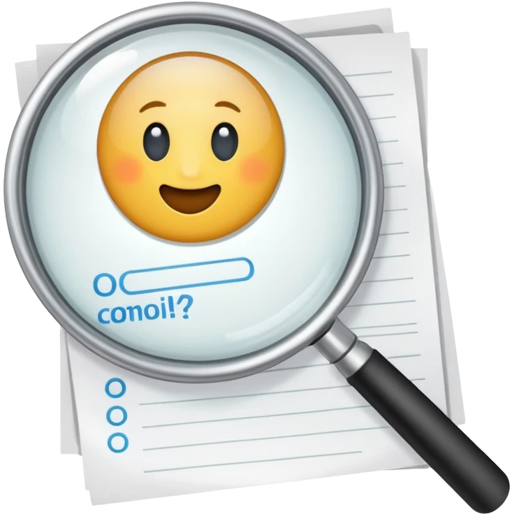  lente di ingrandimento foglio con scritte a risposte multiple emoji