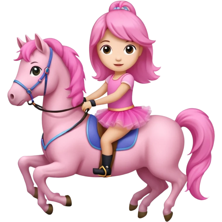 A pony wearing a tutu with a girl riding it emoji