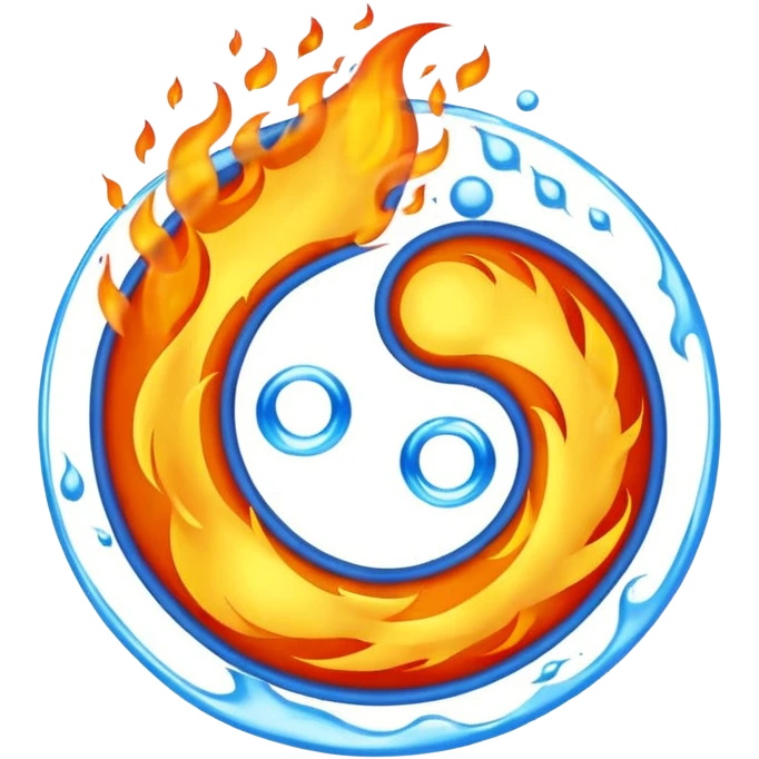 The fire and water emojis are in the form of the yin-yan symbol in front of a completely black background. emoji