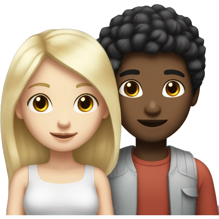 black hair boy and blonde hair girl white skin tone in love emoji