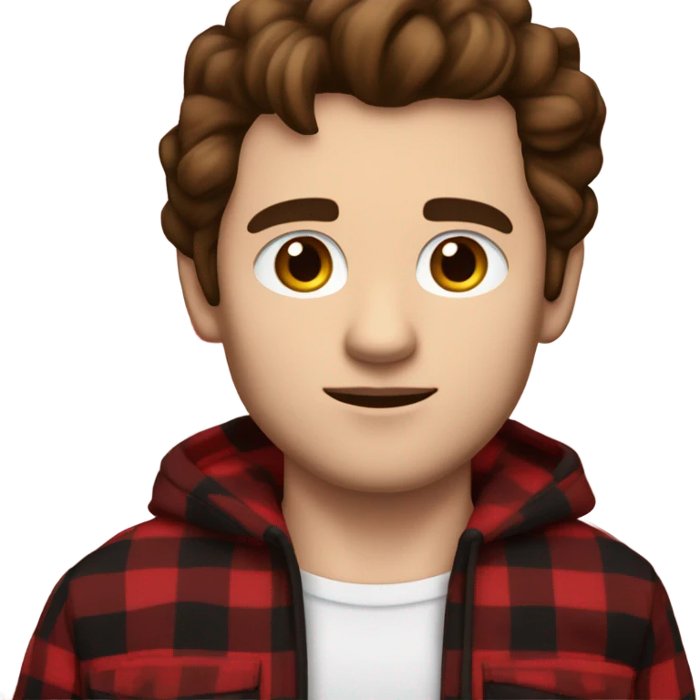 Man with brown hair and brown eyes wearing red and black buffalo plaid pjs. White skin. emoji