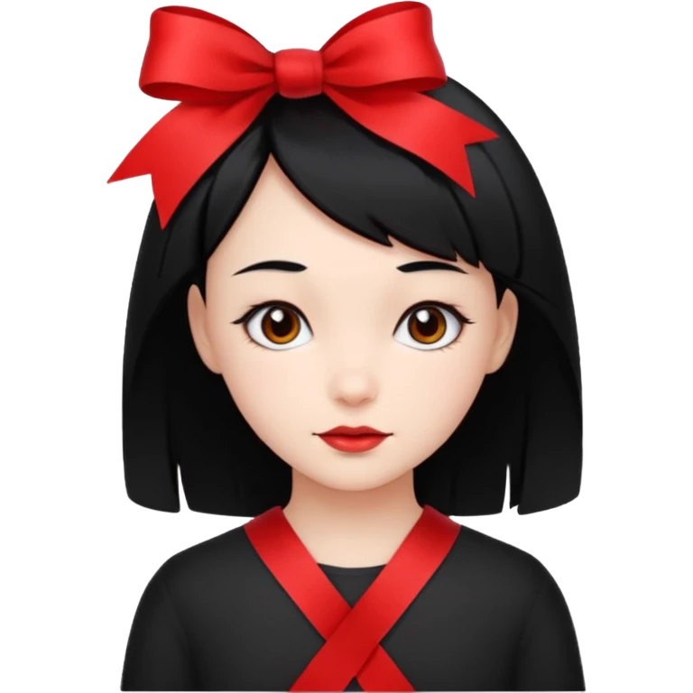 girl that have a red ribbon in her hair the hair is black  emoji