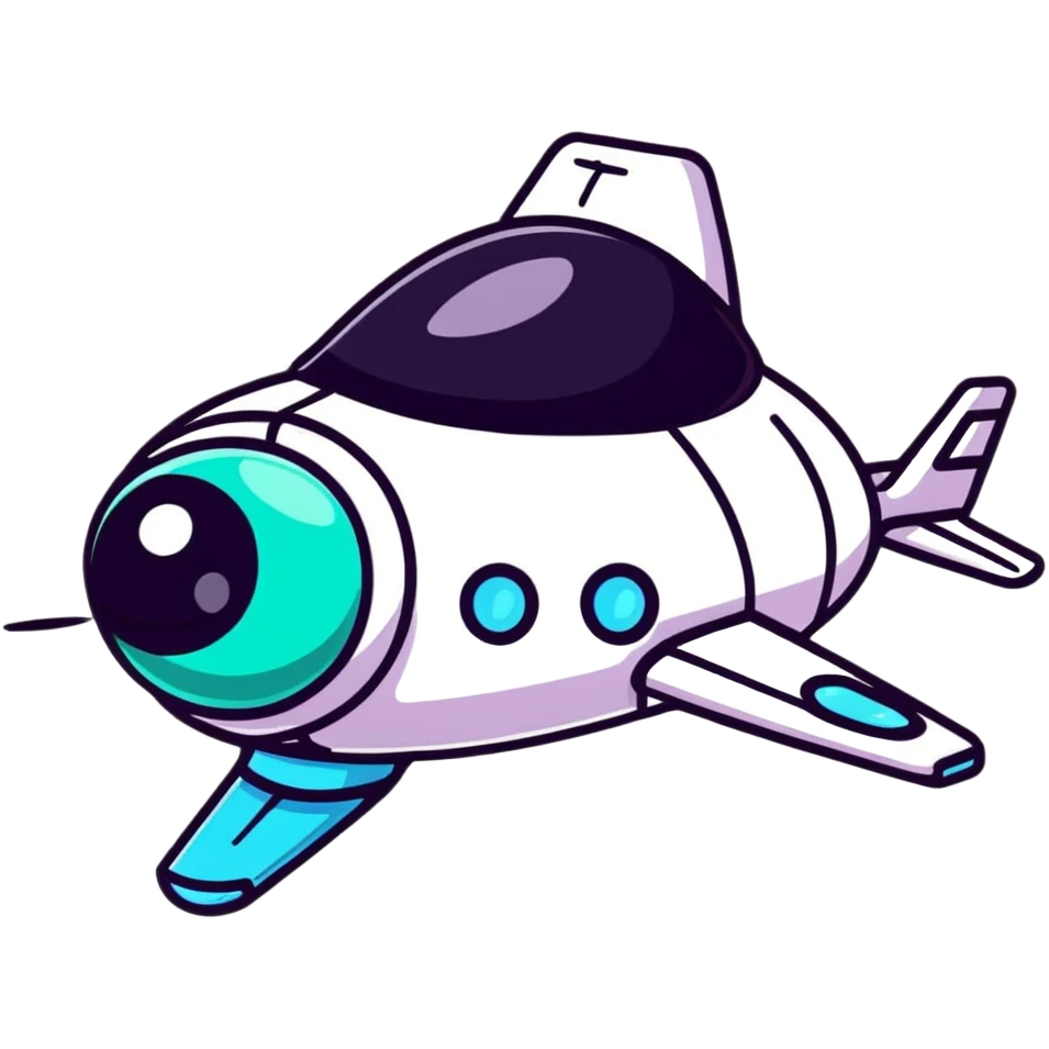 A cartoon spaceship with big sparkly kawaii eyes emoji
