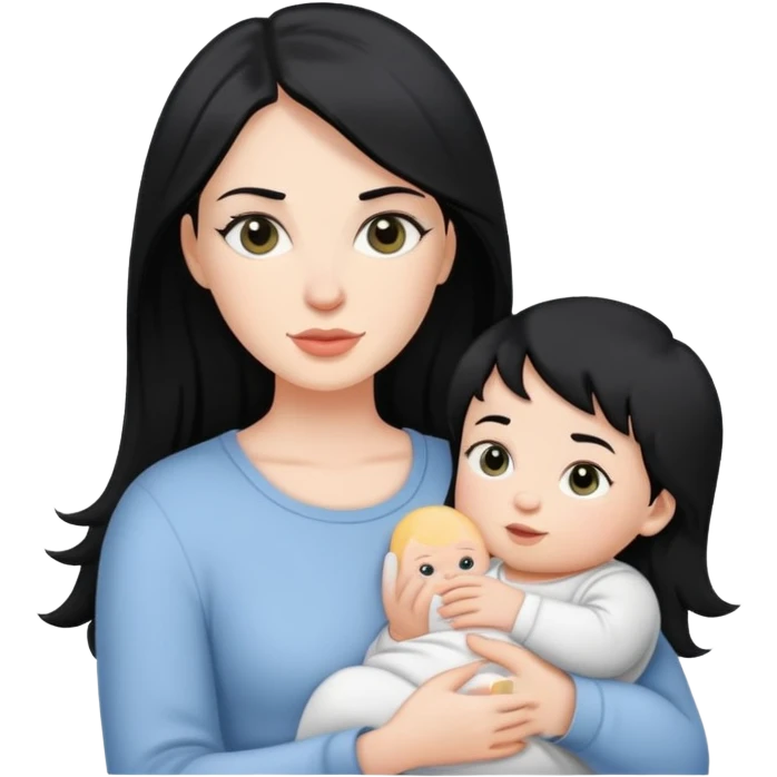 Black haired white woman holding one black hair white baby emoji