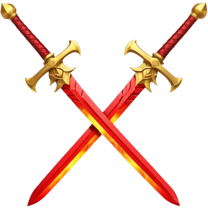 Three fiery royal golden swords crossed with red blade emoji