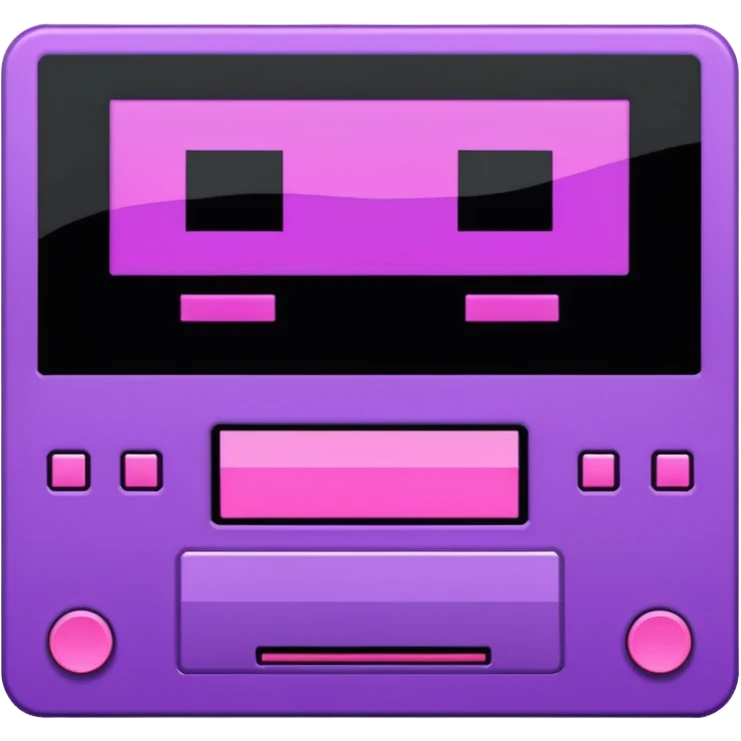 Necesito botones para un reproductor de música, los botones tienen que mezclar un estilo pixel art con vaporwave y usar como coló principal un morado, tienen que ser de: Rewind, Play, Pause, Forward y Stop emoji