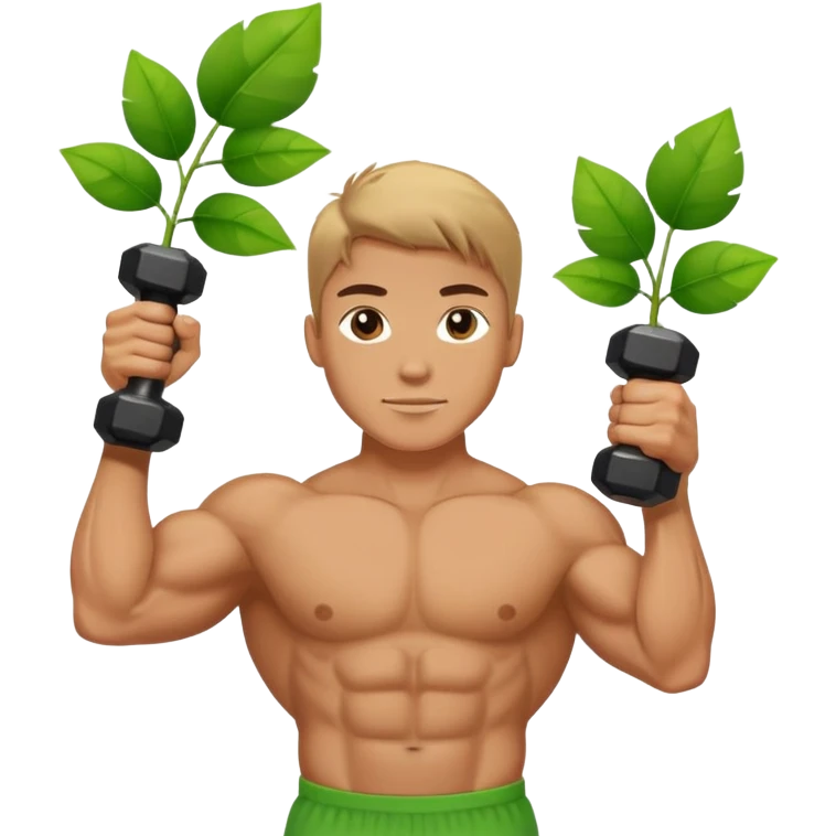 biceps with a dumbbell, five green leaves to the left emoji