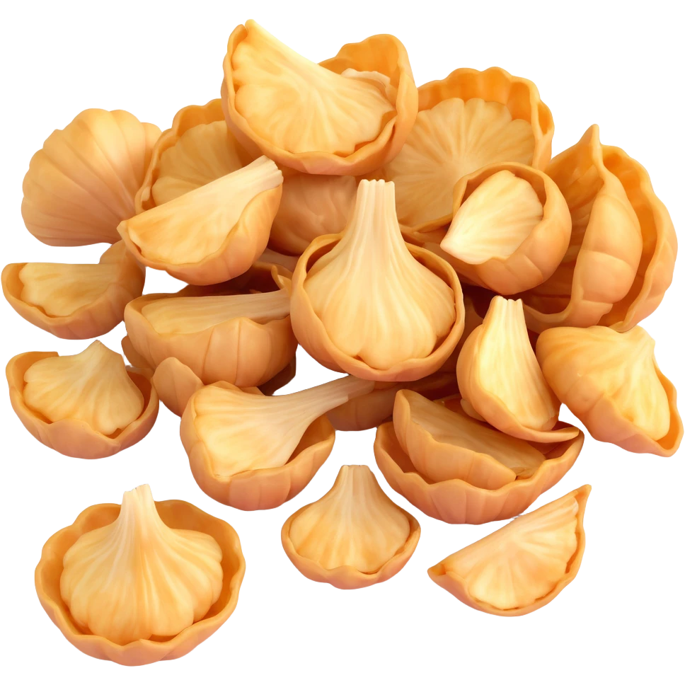 crispy fried garlic, clean, minimal, cute, well-lit, soft shadow, white background emoji